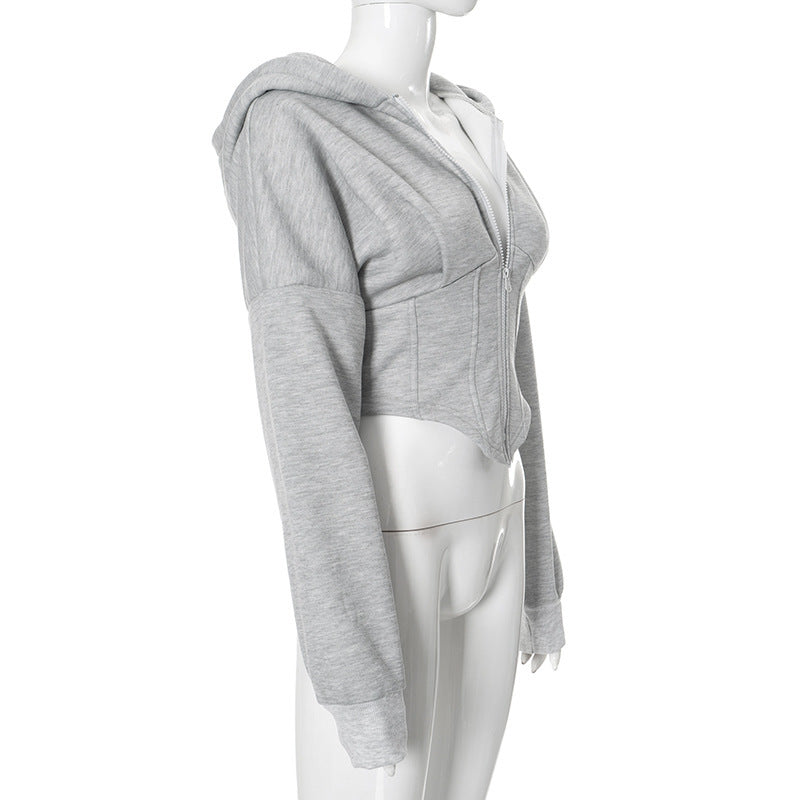Casual Long Sleeve Zip Up Hooded Coats GSBD G24TP143