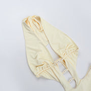 Pearls Hollow Out Solid One Piece Swimsuit FL XY25152MHO