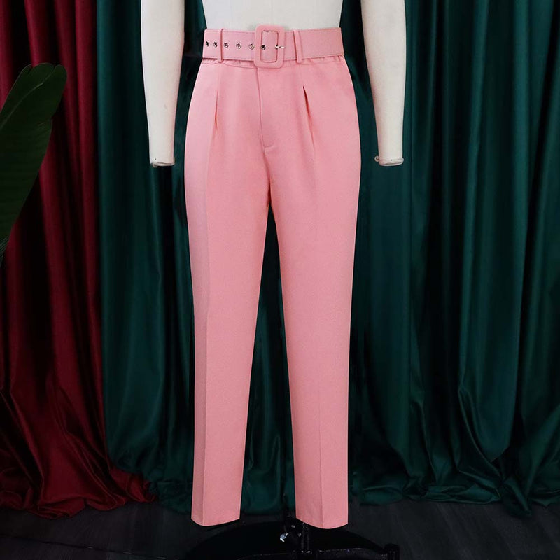 High Waist Belt Solid Suit Pants GATE P01A