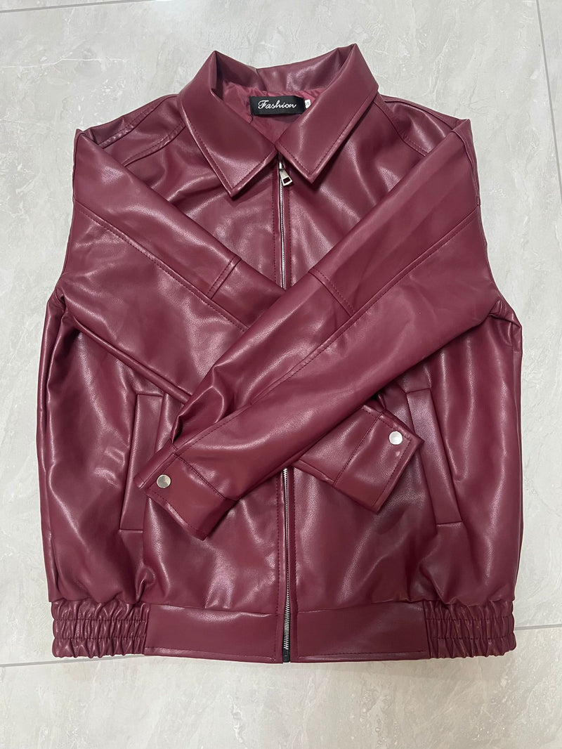 Lapel PU Leather Jacket Coats HHMY M3566