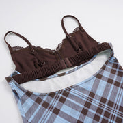 Plaid Patchwork Sling Backless Maxi Dress GPKJ MR49476