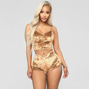 Lace Up Velvet Lace Two Piece Shorts Nightclub Set SH 3431
