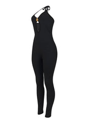Solid Color Hollow Out Backless Jumpsuit FENF 6056