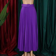 Plus Size High Waist Press Pleated Half Body Skirt With Belt GATE D293P