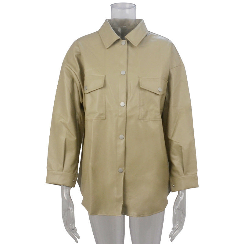 PU Leather Lapel Shirt Coat GPBY 1441