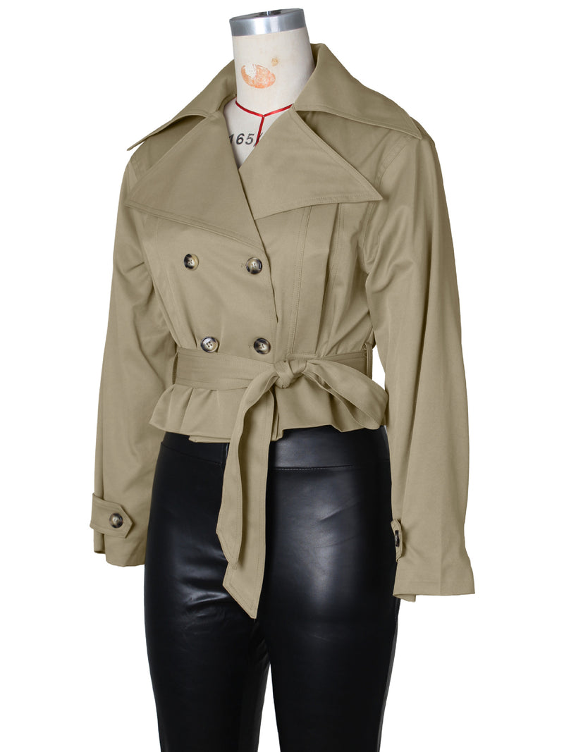 Double breasted Lapel Tie Up Coat ZSD 0776