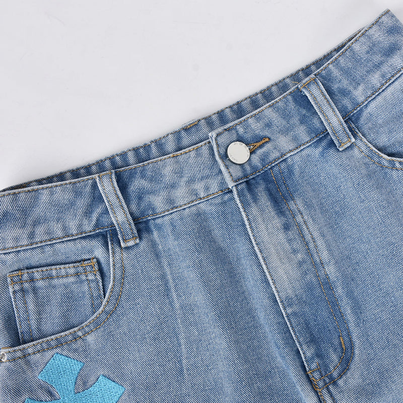 Denim Gross Embroider Half body Skirt GNZD 8851PD