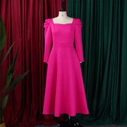 Plus Size Solid Color Square Neck Midi Dress GMLF 3354