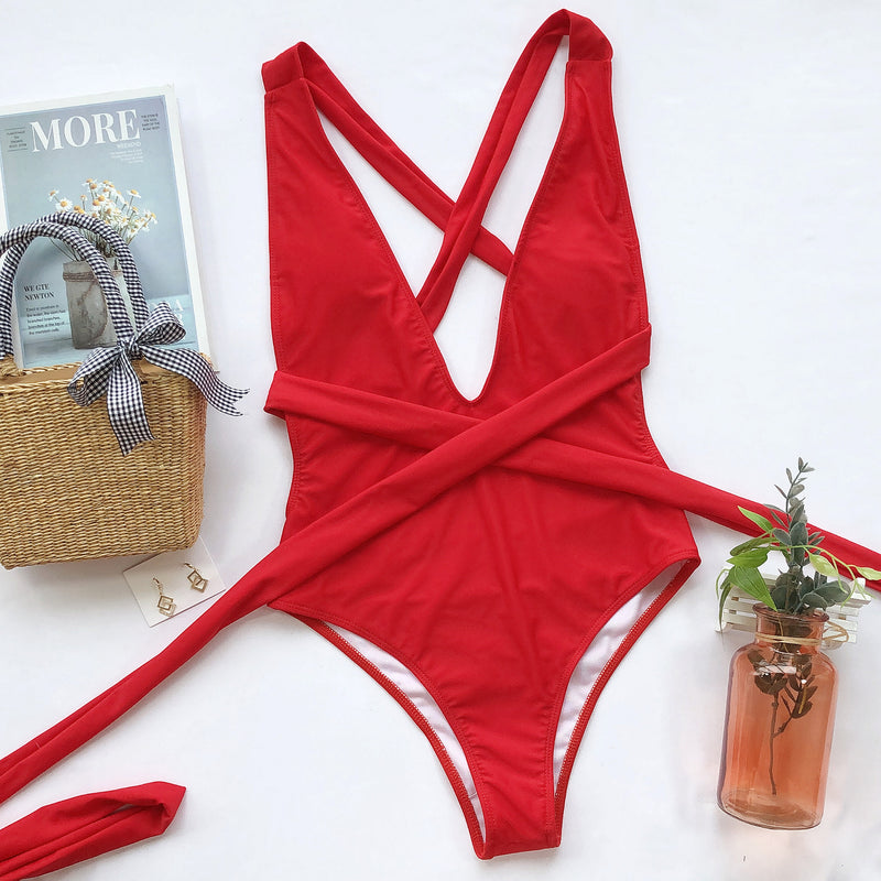 Print Tie Up One Piece Swimsuit CSYZ B03
