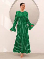Polka Dot Print Long Sleeve Maxi Dress GSRX 986