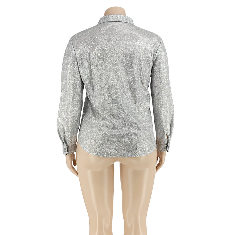 Sequins Slim Street Trend Plus Size 5XL Shirts OSIF 21023