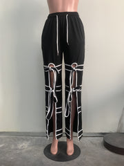 Solid Color Patchwork Tie Up Straight Pants ORY 5269