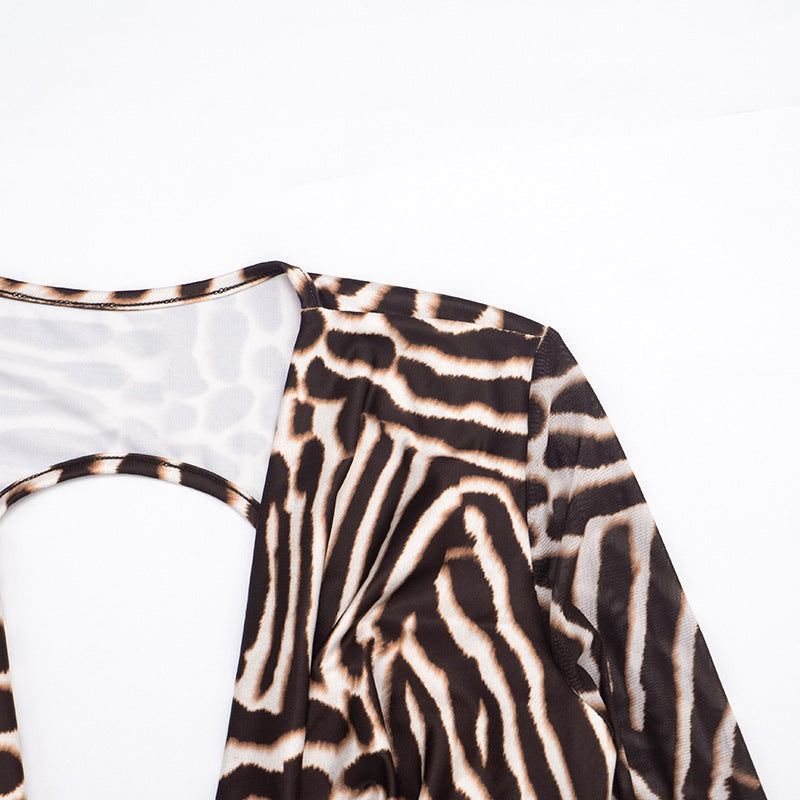 Long Sleeve Backless Print Mini Dress GDSF Q26DS196