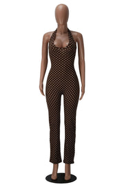 Polka Dots Printed Halterneck Bandage Jumpsuit MZ 26013