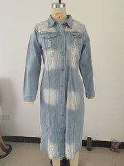 Fashion Denim Long Sleeve Holes Long Coat GQDH 932
