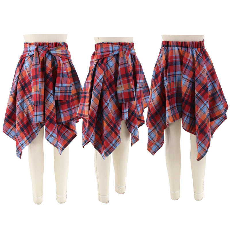 Plaid Shirt Irregular Skrits QYMF 104