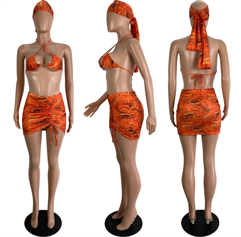 Sexy Bikinis Two Piece Set Skirts Headkerchief LSL 6428