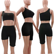 Fashion Asymmetry Solid Color Sports Two Piece Sets TK 6162