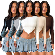 Long Sleeve Knit Irregular Crop Tops ASL 6689