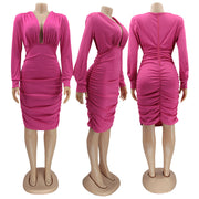 Sexy Solid V Neck Long Sleeve Bodycon Dress HNIF 016