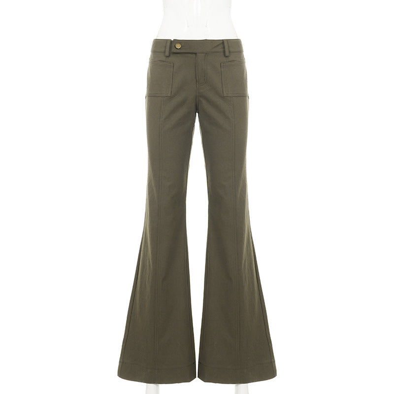 Low Waist Metal Buckle Flare Pants GPKJ MR49498