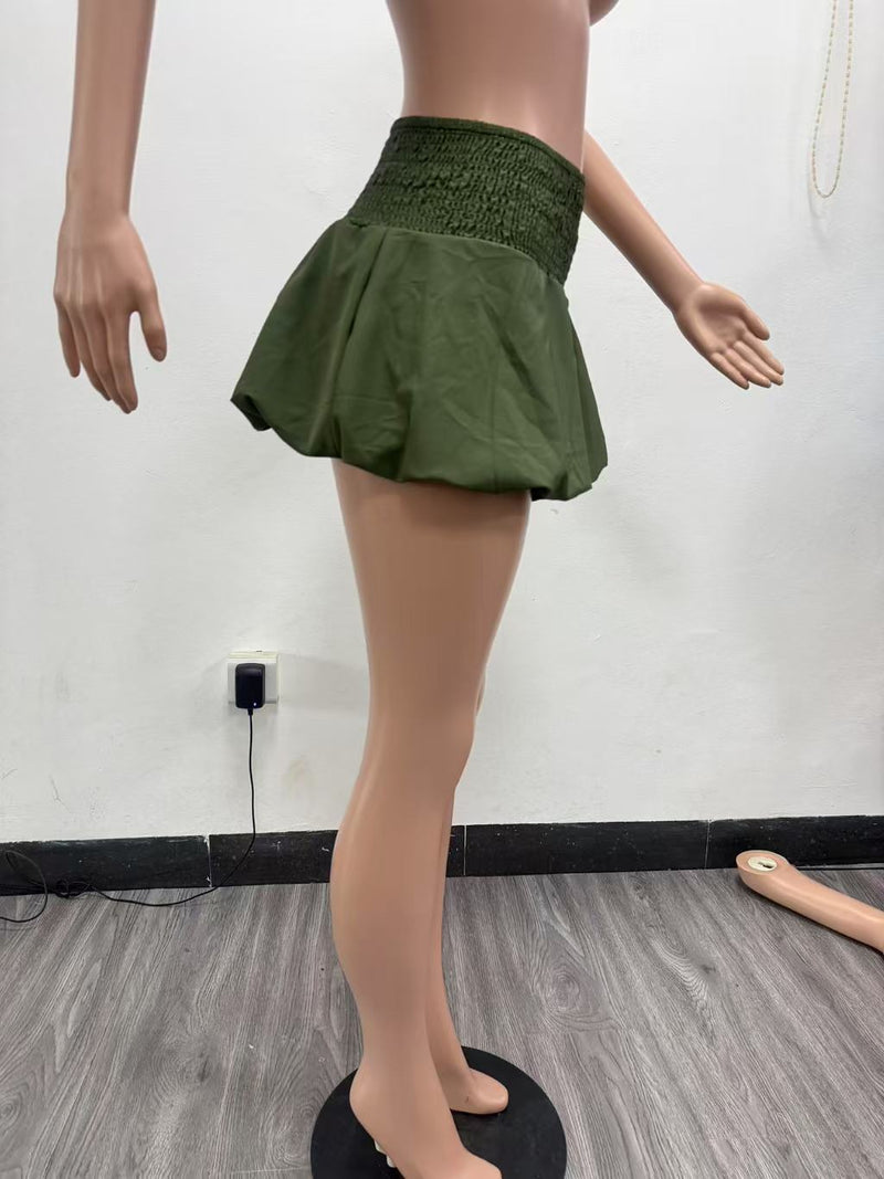 Solid Color Bubble Pleated Mini Skirt TK 6338