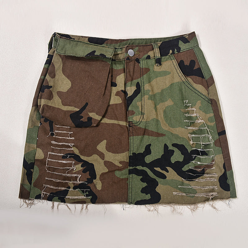 Camouflage Print Washed Mini Skirt GNZD 9236DD