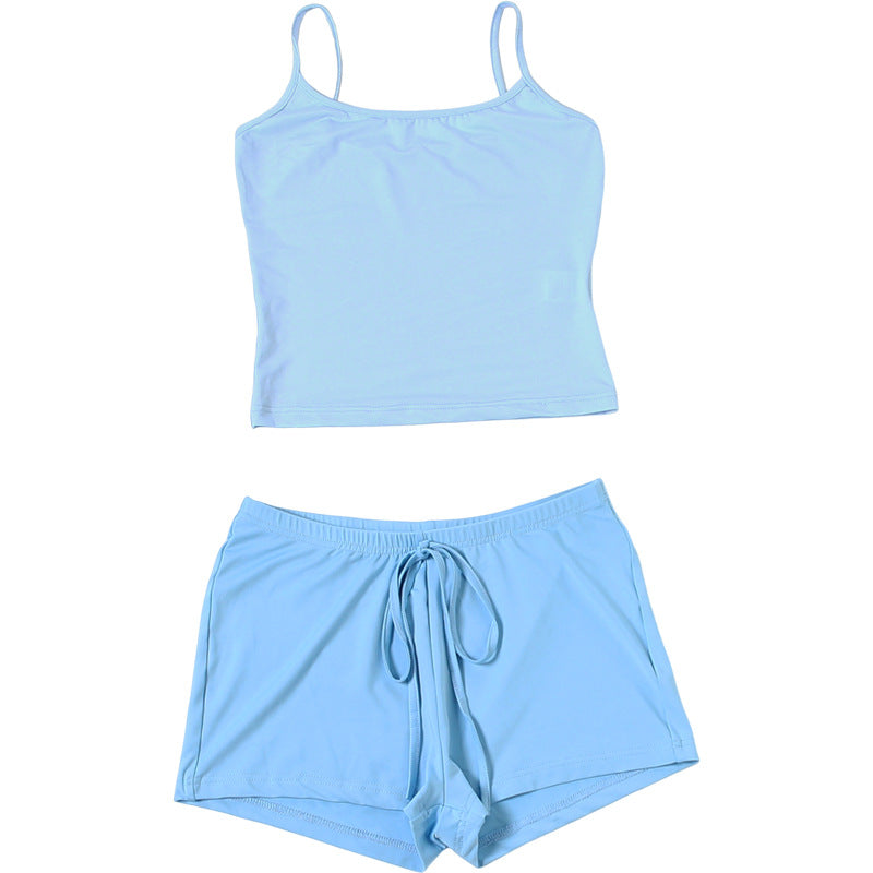 Solid Color Sling Top Two Piece Short Set GZJQ K6S10393A