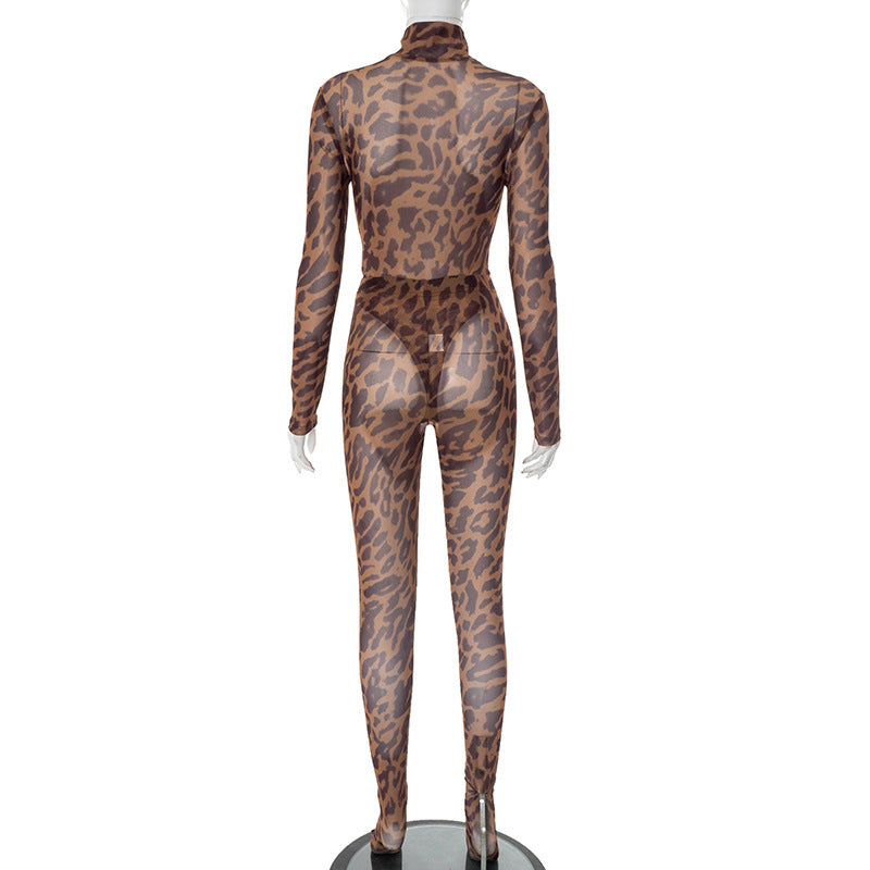 Mesh Long Sleeve Bodysuit Tight Two Piece Pants Set GSBD D25ST200