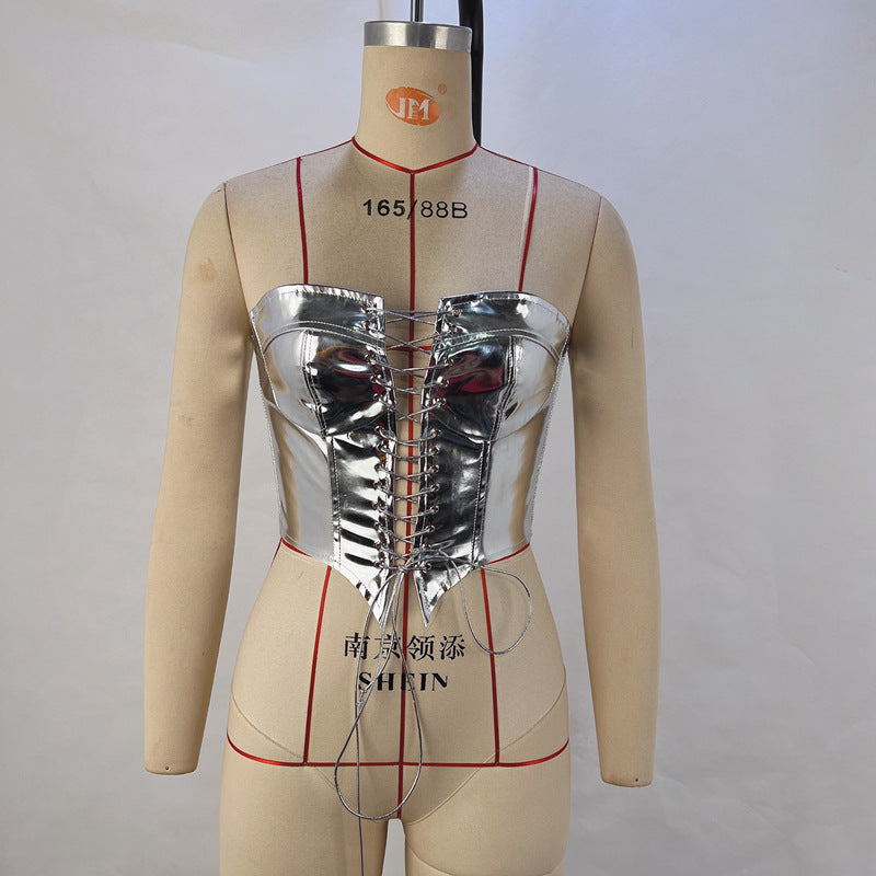 Sexy Bandage Cardigan Skinny PU Vest GPBY 14685