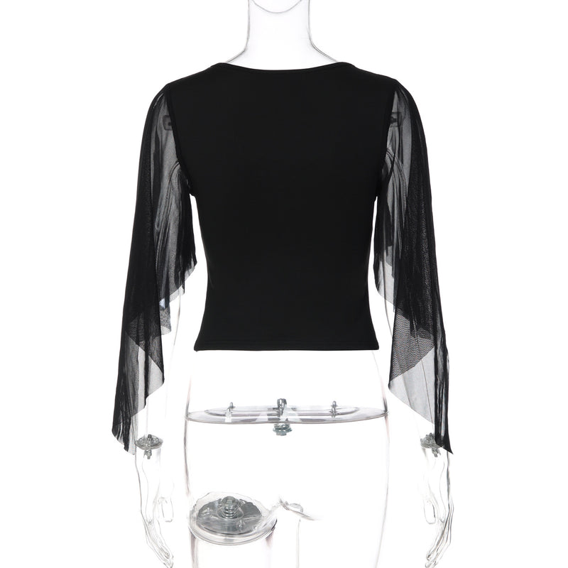 Solid Color Mesh V Neck T Shirts LJSF T6521800H
