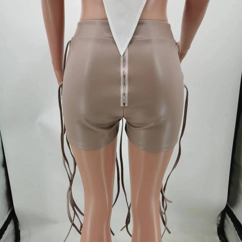 Leather Casual Rope Decorative Shorts TK 6286