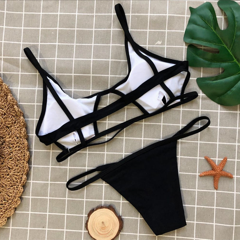 Solid Color Hollow Swimsuit Two Piece Set CSYZ 1852