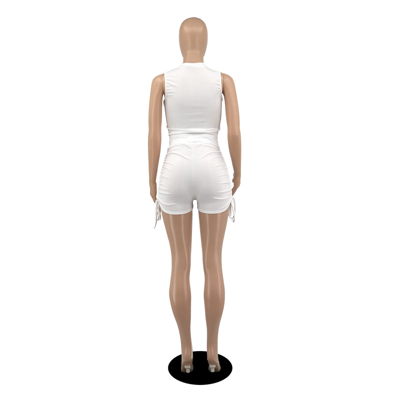 Sexy Sleeveless Ruched Two Piece Shorts Set YIBF 6043