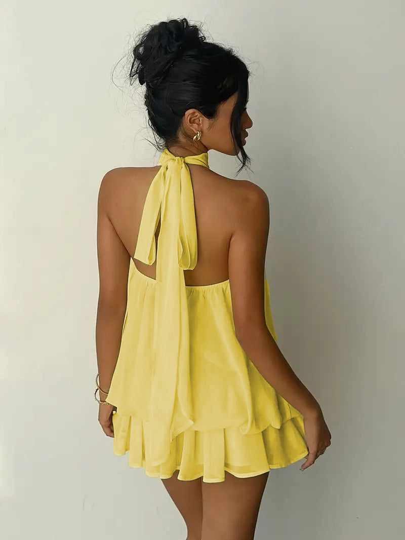Sexy Backless Solid Color Mini Dress GYWO 55056