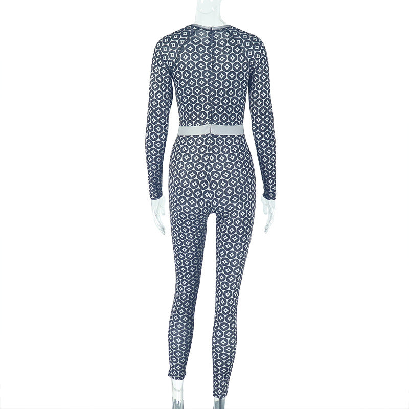 Print O Neck Long Sleeve Jumpsuit GJYO 006196