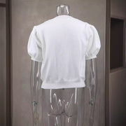 V Neck Short Sleeve Double Bow Solid Sweater GLYK LX045