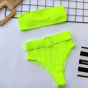 Tube Top High Waist Printed Swimsuit Two Piece Set CSYZ WB10