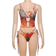 Sexy Mesh Tie Up Bikinis Three Piece Swimsuit XEF K25S67251