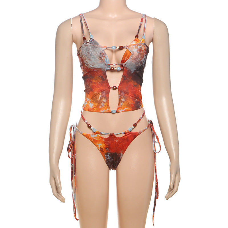 Sexy Mesh Tie Up Bikinis Three Piece Swimsuit XEF K25S67251