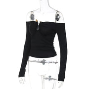One Shoulder Long Sleeve T Shirt BLG T4917486K