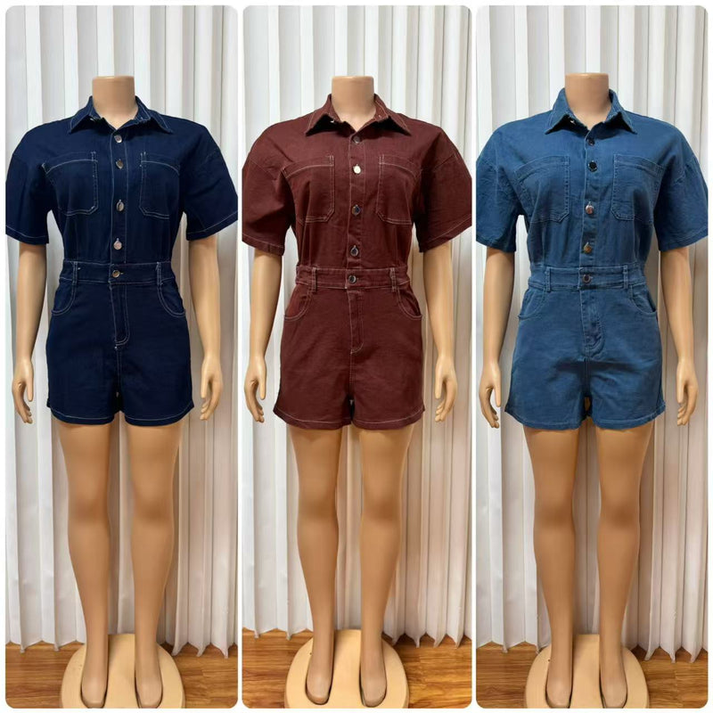Short Sleeve Denim Romper GADE 6703