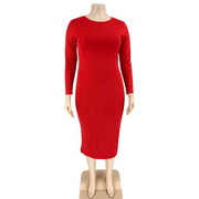 Plus Size 5XL Solid Color Long Sleeve Skinny Bodycon Midi Dress Without Belt OSIF 20972