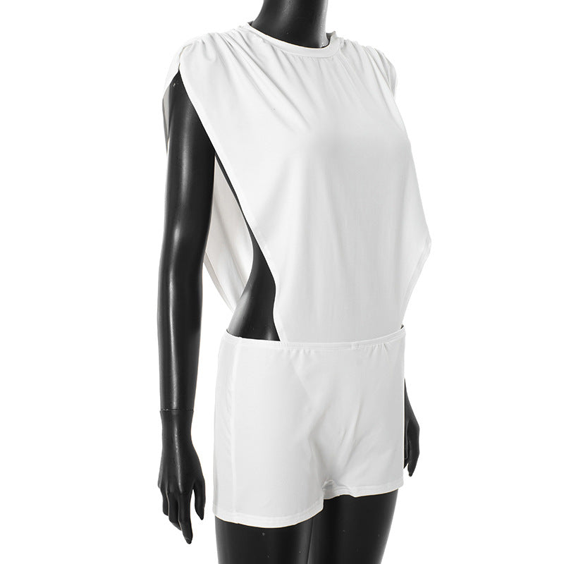 Solid Color Sleeveless Bodysuit Short Suit MXBF J25ST135