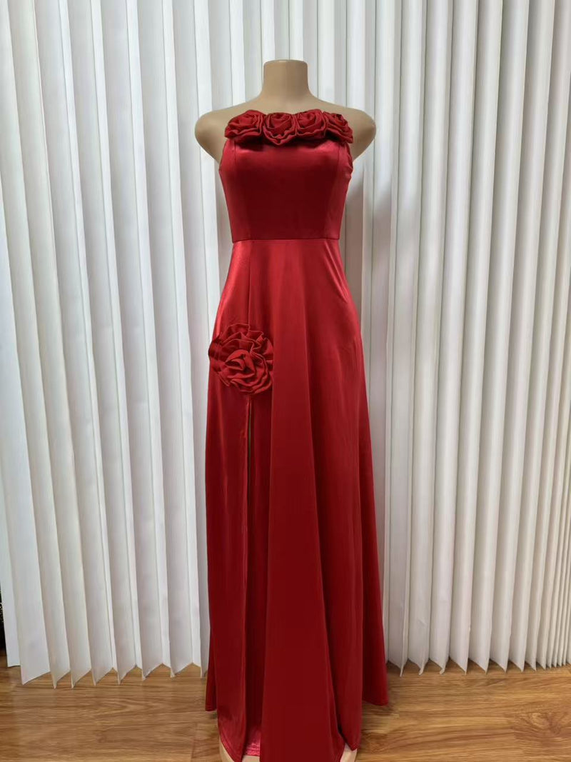 3D Rose Backless Maxi Dress GMYU 95651