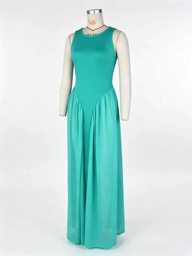 Solid Color Chiffon Patchwork Maxi Dress ZSD 0789