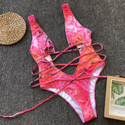 Leopard Print Cutout Tie Up One Piece Swimsuit CSYZ A992