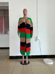 Color Contrast Knits Long Cardigan Coat TR 1231