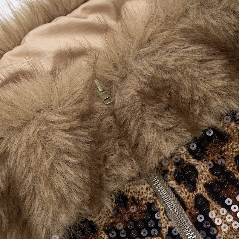 Fur Patchwork Leopard Sequin Mini Dress GDSF D26DS271