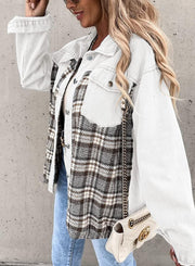 Denim Long Sleeve Plaid Shirt Jacket GOFY W220239